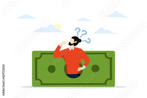 financial choice concept or alternative to make decision, money question, where to invest, pay off debt or invest for profit, businessman investor holding money coin thinking about investment.