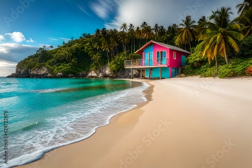 colorful beach house on a vibrant tropical island