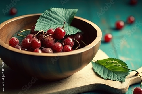 closeup of a container full of cherries. Generative AI