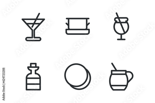 Set of drink. Simple line art style icons pack. Vector illustration