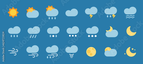 Weather icons set for web, apps, stickers. isolated vector.