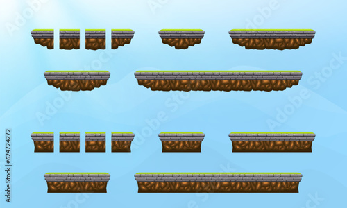 Elements and objects for building a computer game. Seamless template for construction game level. Vector illustration.