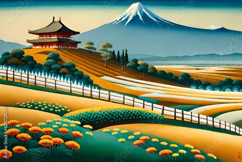 Imagine standing atop the emerald hills of spring in a vintage Japanese painting  where reality merges with the world of art