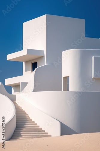 Modern white house in minimalist architecture concept. Generative AI