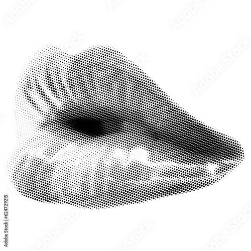 Woman kiss lips as retro halftone collage cutouts for mixed media design. Close mouth kiss in halftone texture, dotted pop art style. Vector illustration of vintage grunge punk crazy art mouth