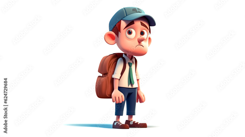 Caucasian sad schoolboy carrying a backpack, generative AI. Caucasian sad schoolboy carrying a backpack, generative AI.