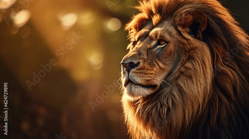 portrait of a lion at sunset