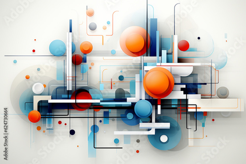 Abstract geometric background with circles, lines and rectangles. Vector illustration