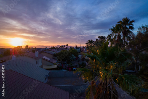 Photography Aerial view of Las Vegas during beautiful sunrise