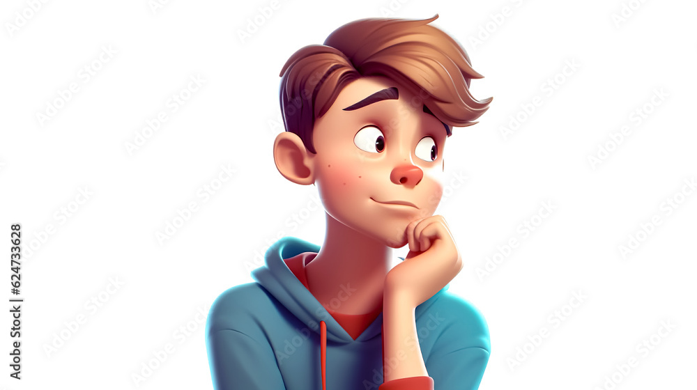 Thoughtful teenage boy sitting with his hand on chin, generative AI. Thoughtful teenage boy sitting with his hand on chin, generative AI.