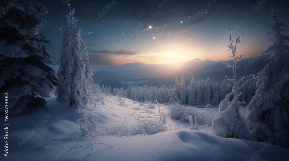 dreamy winter snow landscape. AI Generative