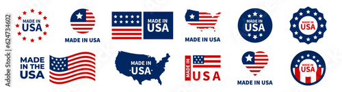 Made in the USA icons. Made in USA stamp. Patriot proud nation labels icon set. Vector illustration.