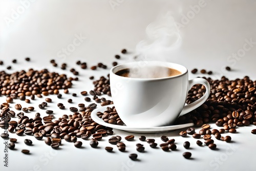 A pristine white cup brimming with aromatic coffee steals the spotlight against a minimalist white backdrop.  Ai generated