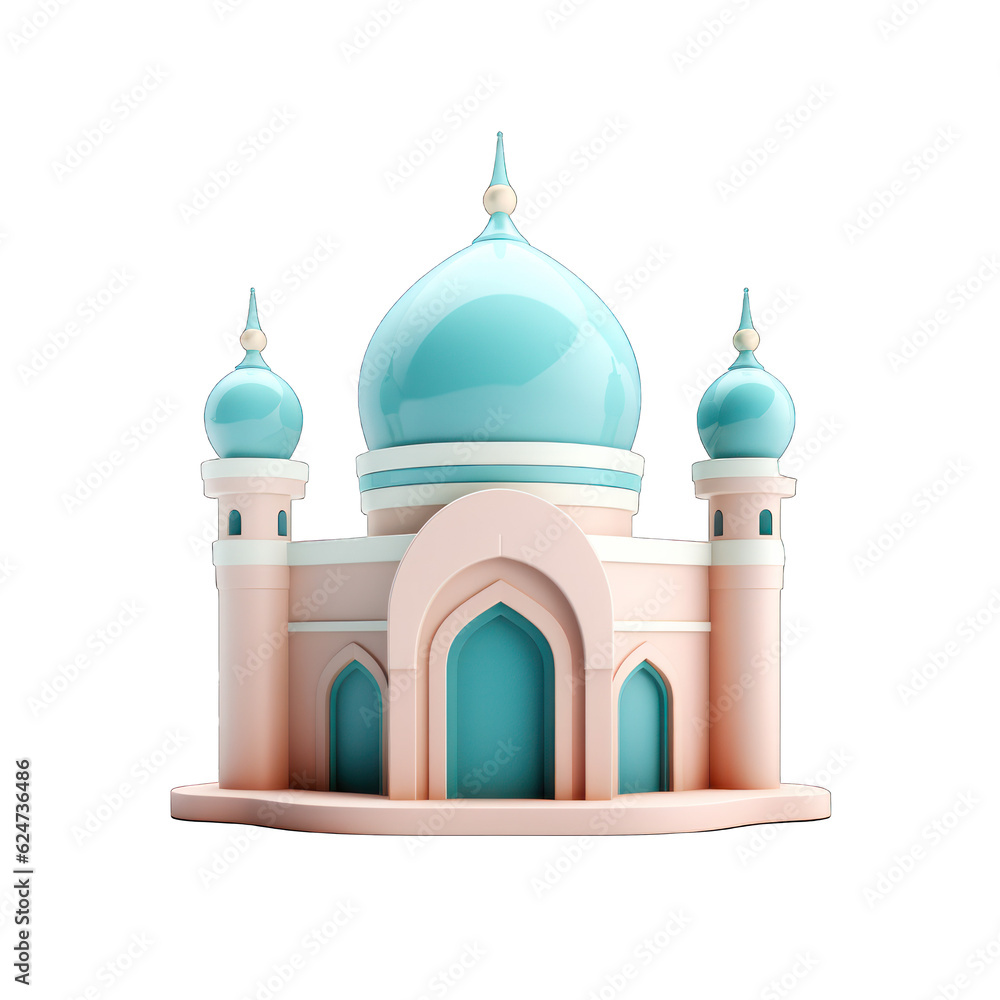 Beautiful mosque 3d icon render isolated on white transparent background