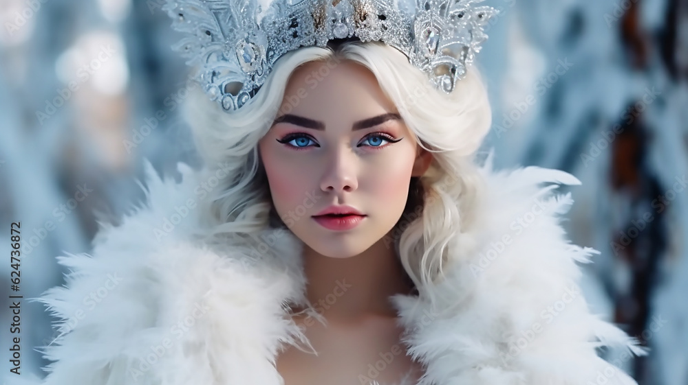 The Snow Queen on the background of a winter landscape. fantasy portrait