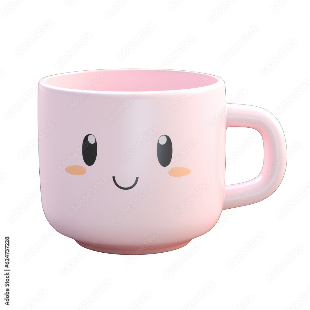 Cup with a smiley face 3d clay icon render isolated on white transparent background