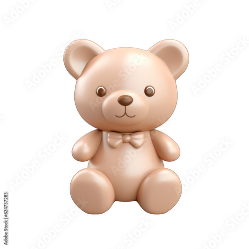 teddy bear 3d clay icon render isolated on white transparent background