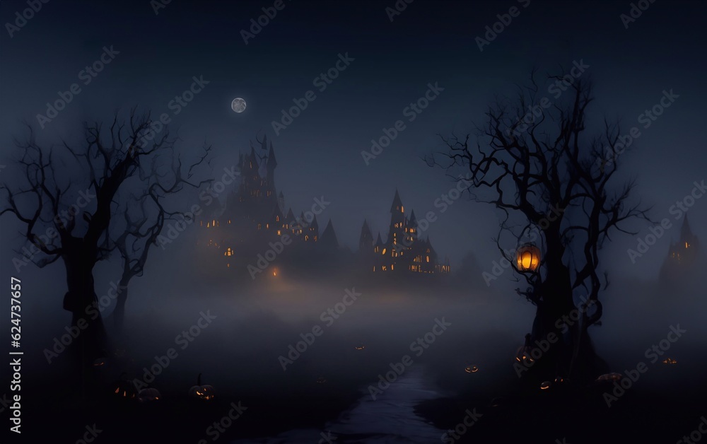 Fototapeta premium horror illustration scary background horror background ,ghost forest for halloween and atr illustration generative ai