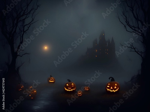 horror illustration  scary background horror background ,ghost forest for  halloween and atr illustration generative ai photo