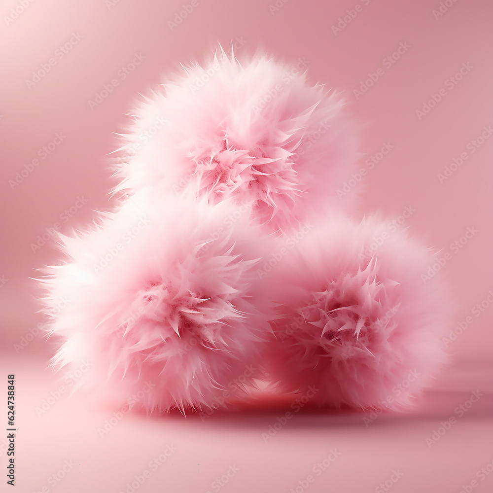 Abstract pink background, 3D podium pedestal with colorful fur for display product Abstract pink background, 3D podium pedestal with colorful fur for display product
