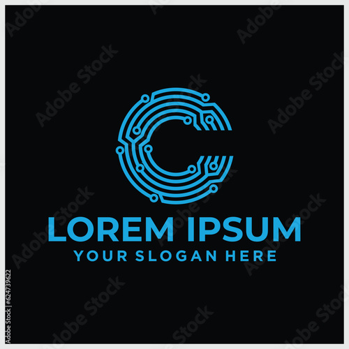 Wallpaper Mural Letter C line logo icon. Stroke letter vector element.Tehnology letter logo template illustration Torontodigital.ca