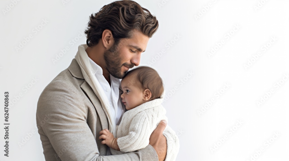 A man and baby boy holding each other. AI generative.