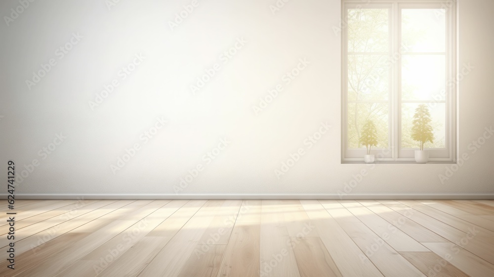 Yellow empty room with a wooden floor, a window, and a wall. Free copy space background wallpaper Yellow empty room with a wooden floor, a window, and a wall. Free copy space background wallpaper