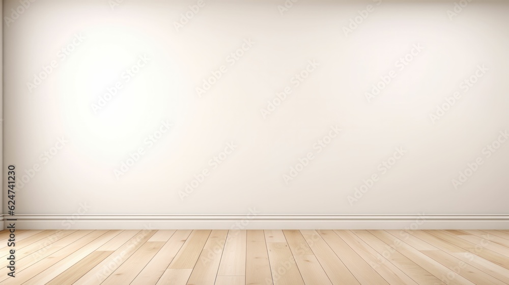 White empty room with a wooden floor and wall. Free copy space background wallpaper