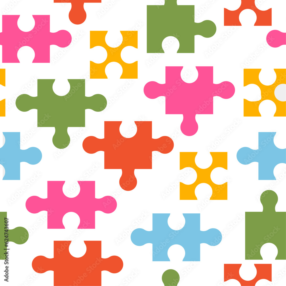 Bright seamless pattern with puzzle pieces. Vector graphic. Bright seamless pattern with puzzle pieces. Vector graphic.