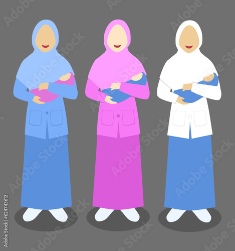 set of muslim midwife character illustration