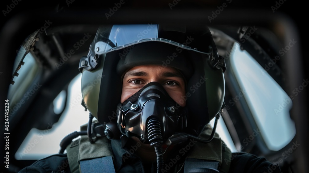 Pov of a fighter jet pilot with helmet in a cockpit Pov of a fighter jet pilot with helmet in a cockpit