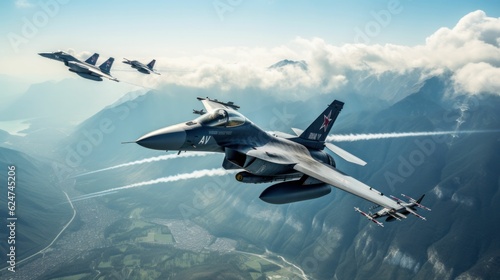 Fighter Jets F16 in a diamond formation in the sky