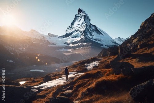 Canvas Print sunset in the mountains, matterhorn in the background, switzerland
