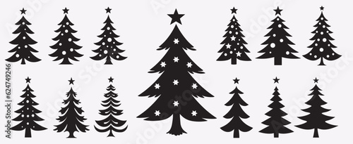 Christmas tree silhouette collection  cartoon Christmas pine tree set icon holiday decoration