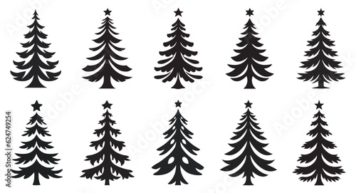Christmas tree silhouette collection  Cartoon decorated new years fir-tree set