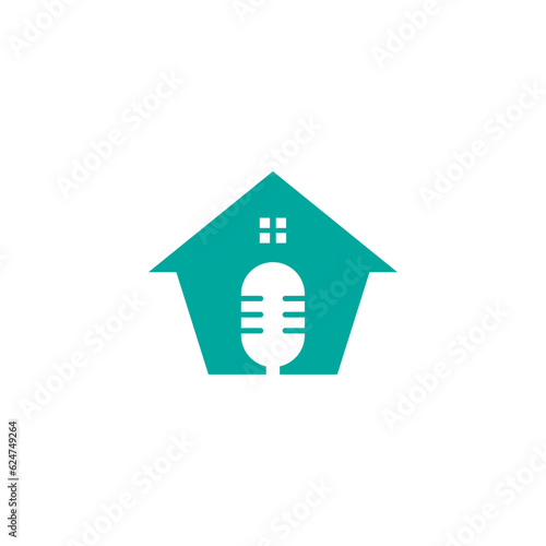 podcast house logo vector illustration.