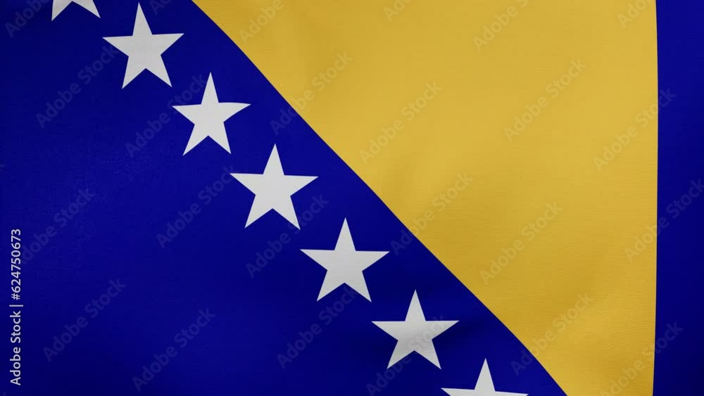 Bosnia and Herzegovina fabric flag calm swaying in the wind, looped endless cycled video, completely full screen covers flag background Bosnia and Herzegovina fabric flag calm swaying in the wind, looped endless cycled video, completely full screen covers flag background