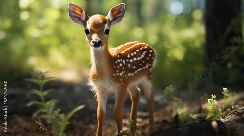 Tableau sur toile baby deer animal in green meadows