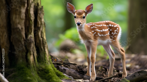 Canvas Print baby deer animal in green meadows