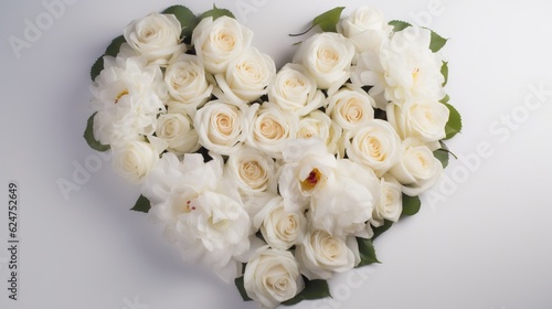 White roses in the form of a heart  greeting card for the wedding  Valentine. AI generated.