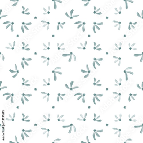 Seamless abstract floral pattern. Blue green  white. Illustration. Botanical texture. Leaves  flowers texture. Design for textile fabrics  wrapping paper  background  wallpaper  cover.