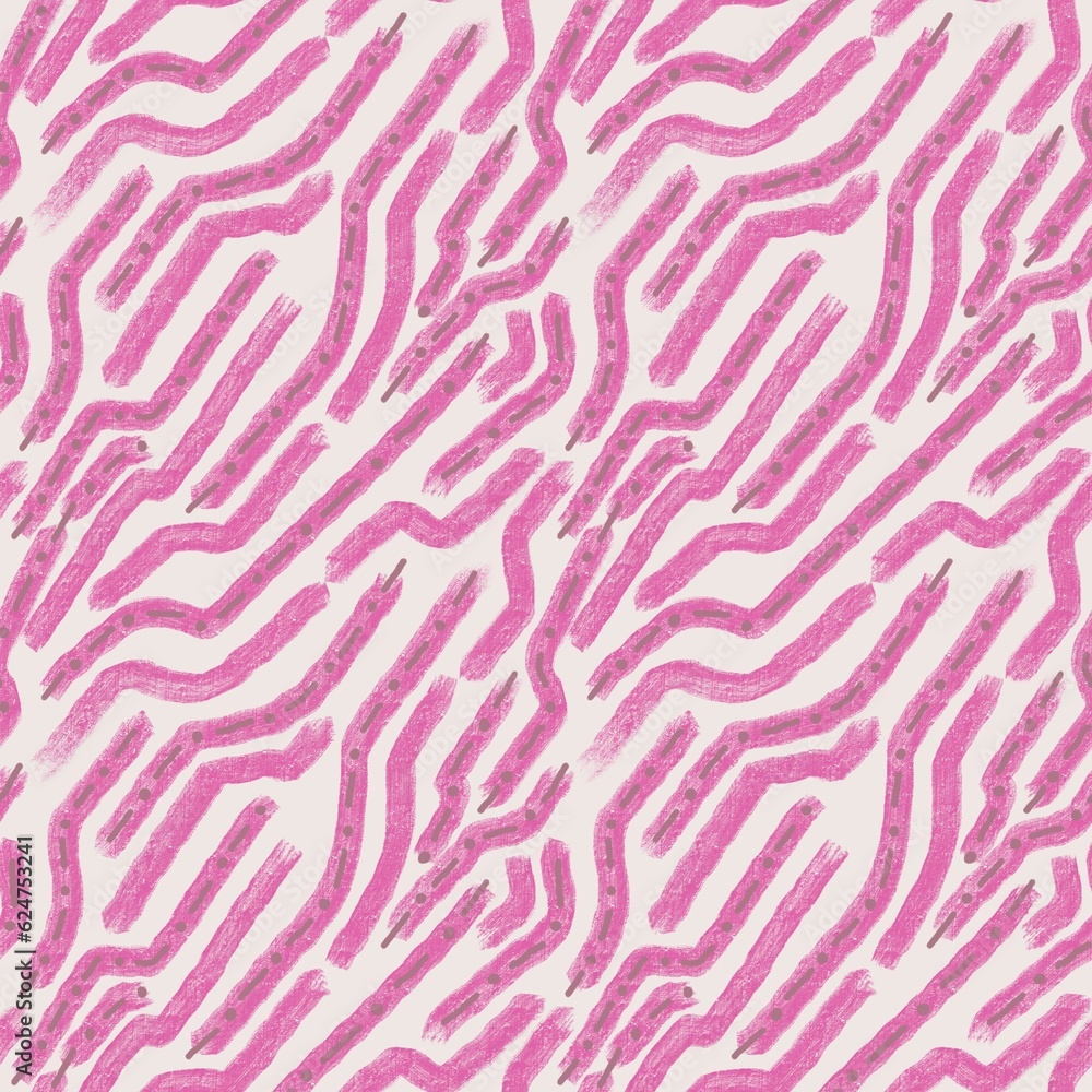 Seamless abstract geometric pattern. Simple background on beige, brown, pink. Illustration. Abstract lines, brush strokes. Designed for textile fabrics, wrapping paper, background, wallpaper, cover.