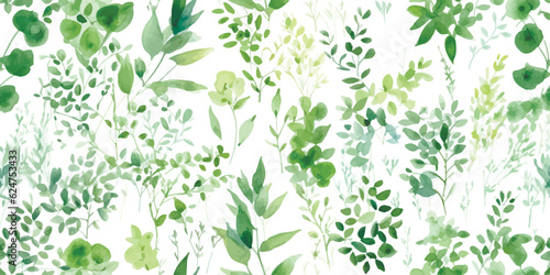 Green floral seamless pattern with plants  watercolor isolated illustration for wallpapers  textile  spring background or greenery garden print