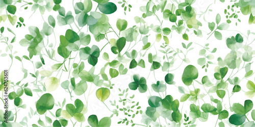 Green floral seamless pattern with plants, watercolor isolated illustration for wallpapers, textile, spring background or greenery garden print