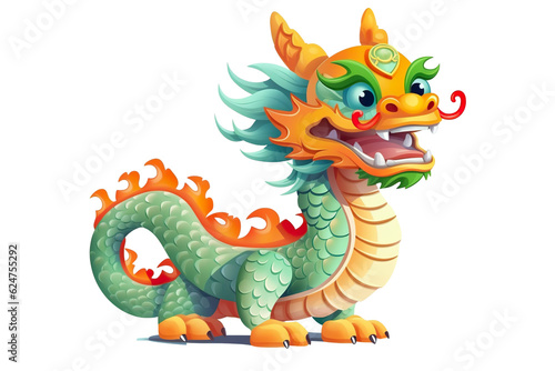 cute Chinese dragon  white isolated background PNG  cartoon style  animal designations