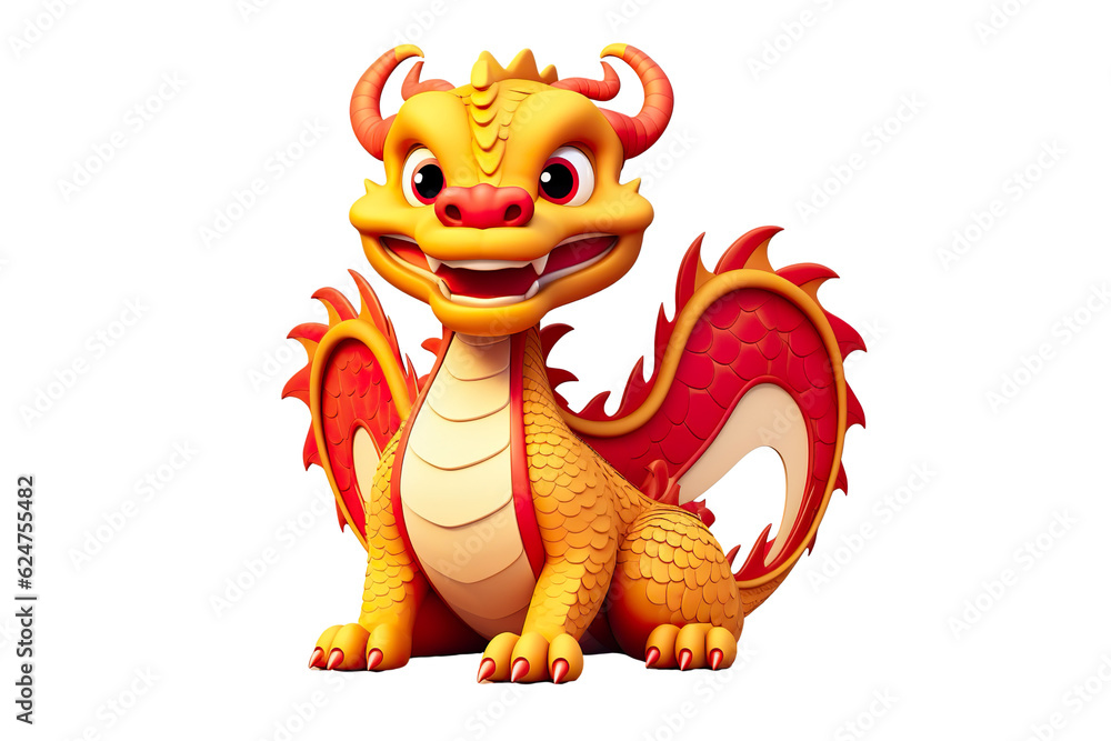 Fototapeta premium cute Chinese dragon, white isolated background PNG, cartoon style, animal designations