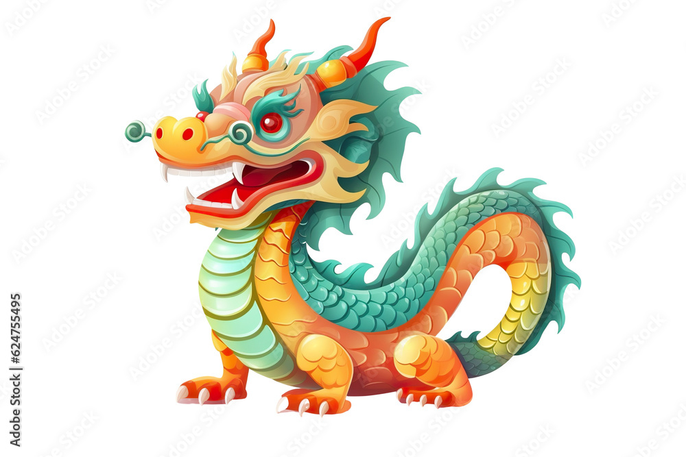 Obraz premium cute Chinese dragon, white isolated background PNG, cartoon style, animal designations