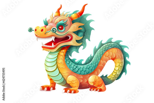cute Chinese dragon, white isolated background PNG, cartoon style, animal designations © JetHuynh