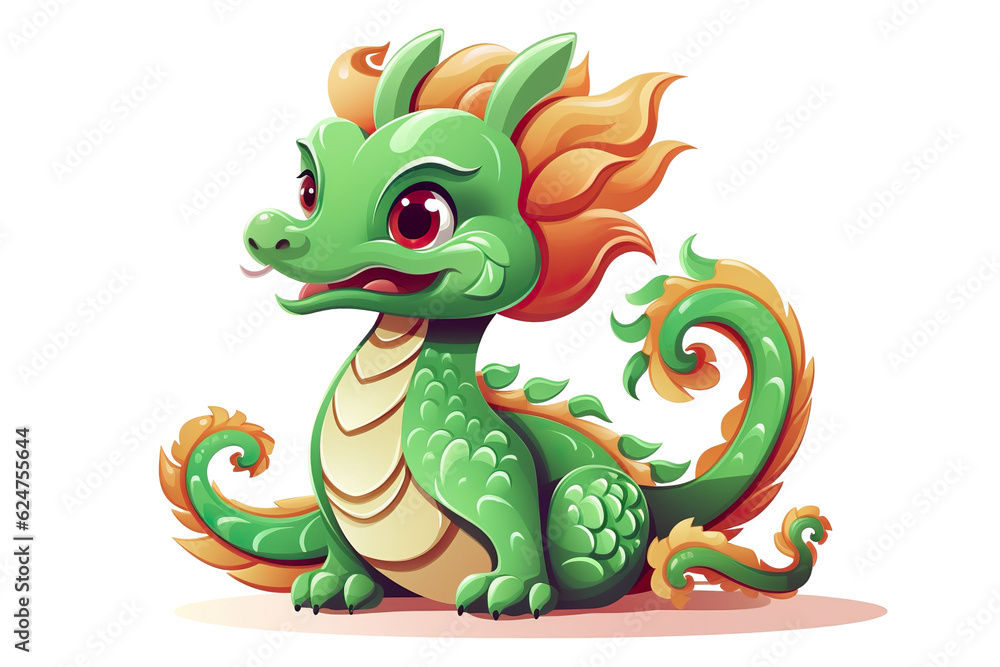 Fototapeta premium cute Chinese dragon, white isolated background PNG, cartoon style, animal designations