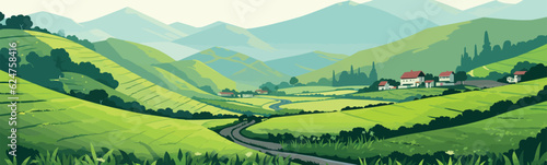 peaceful tea plantation in the mountains vector isolated illustration